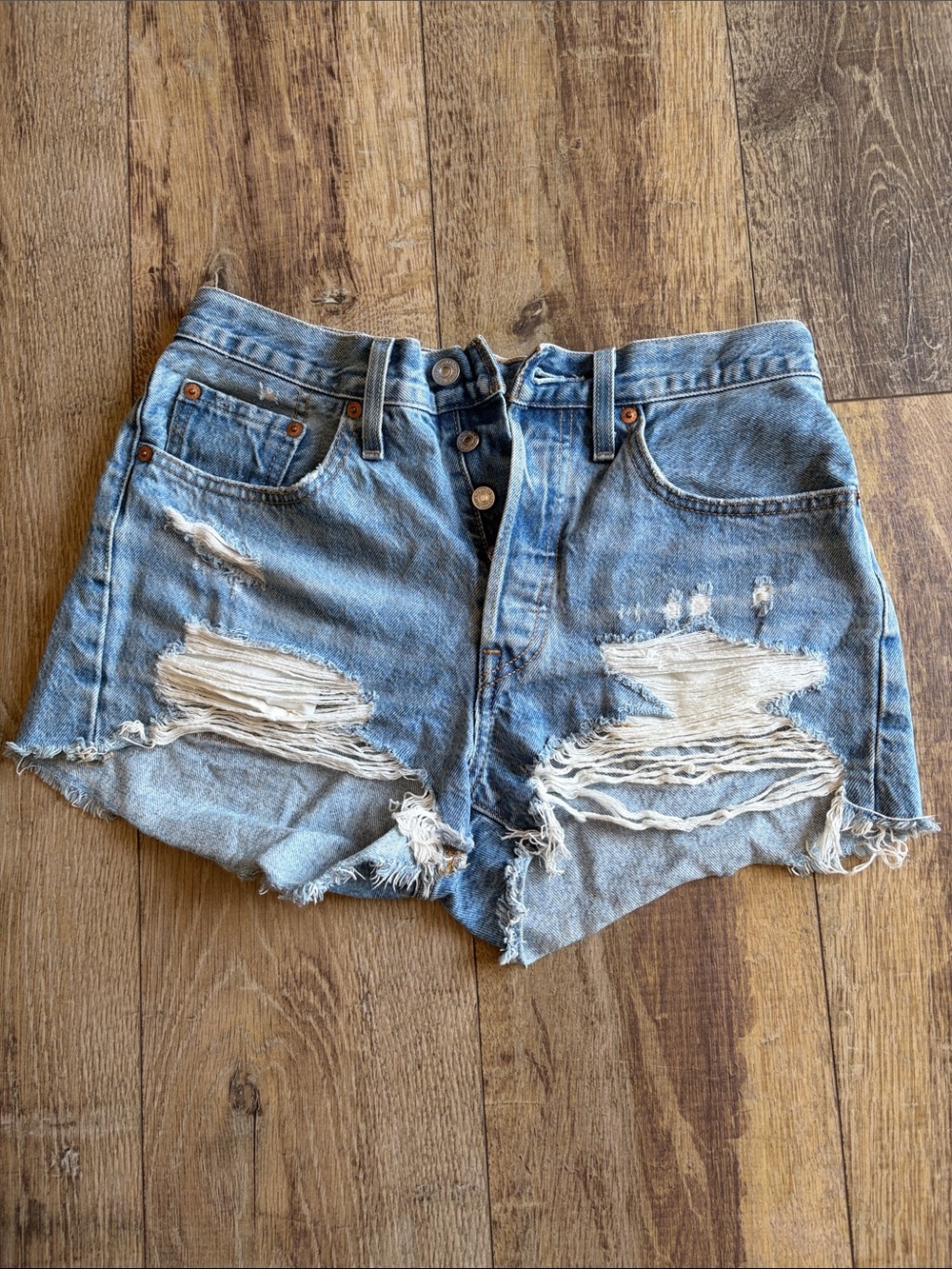 Distressed High-Waist Levi’s 501 denim shorts